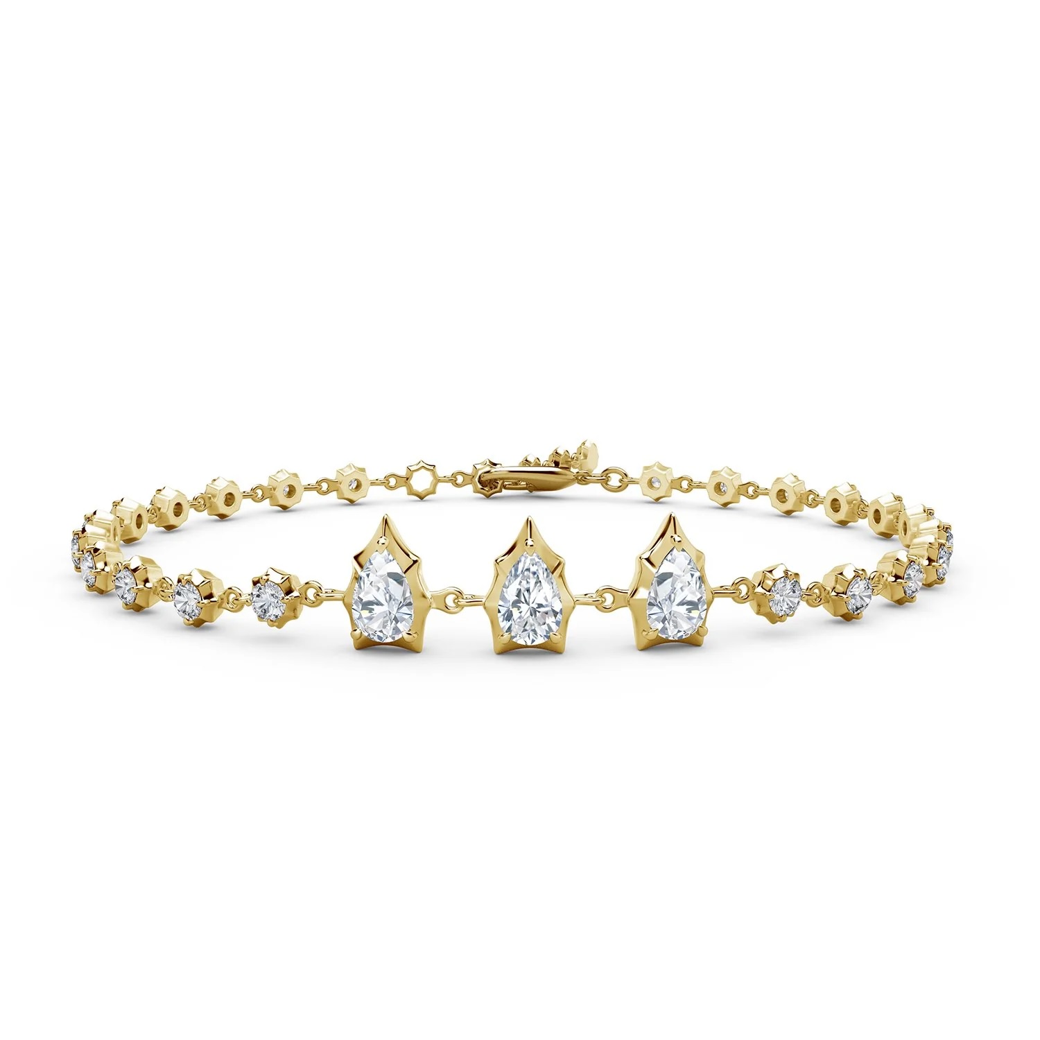 Jade Trau 18kt Yellow Gold Envoy  Pear & Round Diamonds Line Bracelet 25d=1.26ctw Fg/vs2-si1 7.5