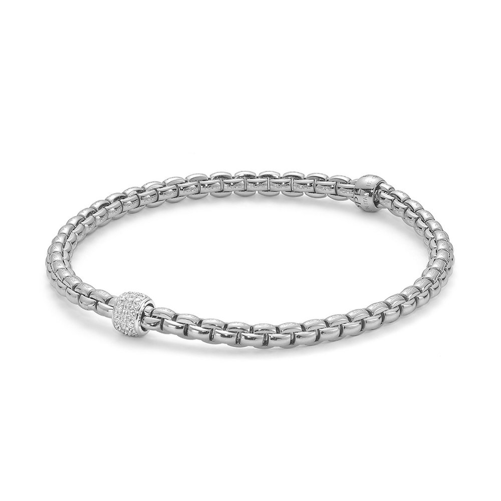 Fope 18k White Gold Eka Tiny Flex'it Bracelet With Pave Rondel