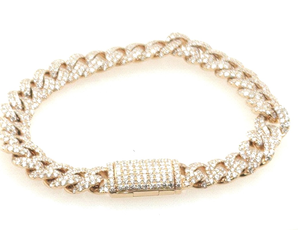 14k Yellow Gold 10.49ctw 730 Round Diamond 9mm Cuban Curb Link Bracelet 8.5"