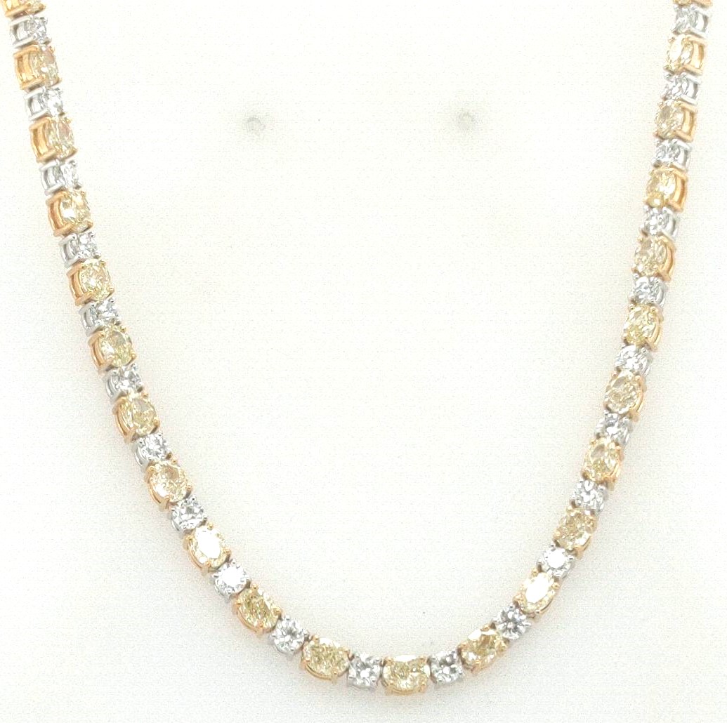 Korman Signature 18kt White and Yellow Gold Fancy Yellow / Round Diamond 4 Prong Tennis Necklace 15.5