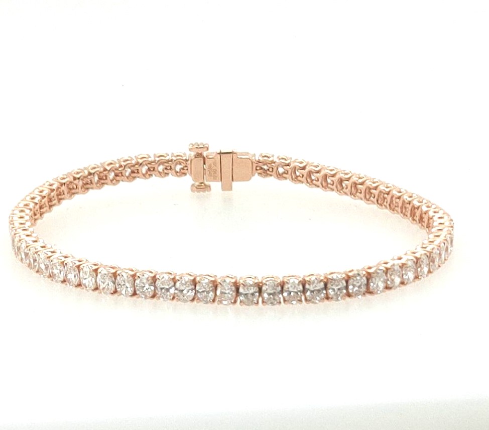 18k Rose Gold 6.02ctw 64 Gh Vs North South Oval Cut Diamond Tennis Bracelet 7"