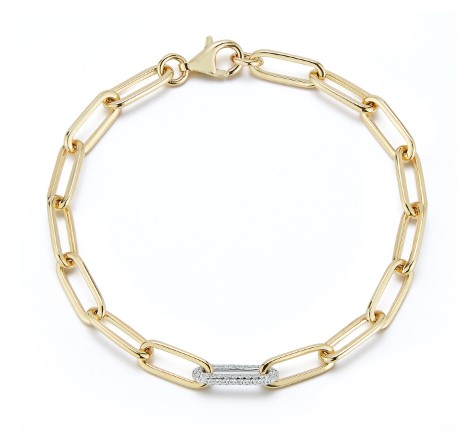 Korman Signature 14kt Yellow Gold Paperclip Bracelet With One Pave Link Bracelet