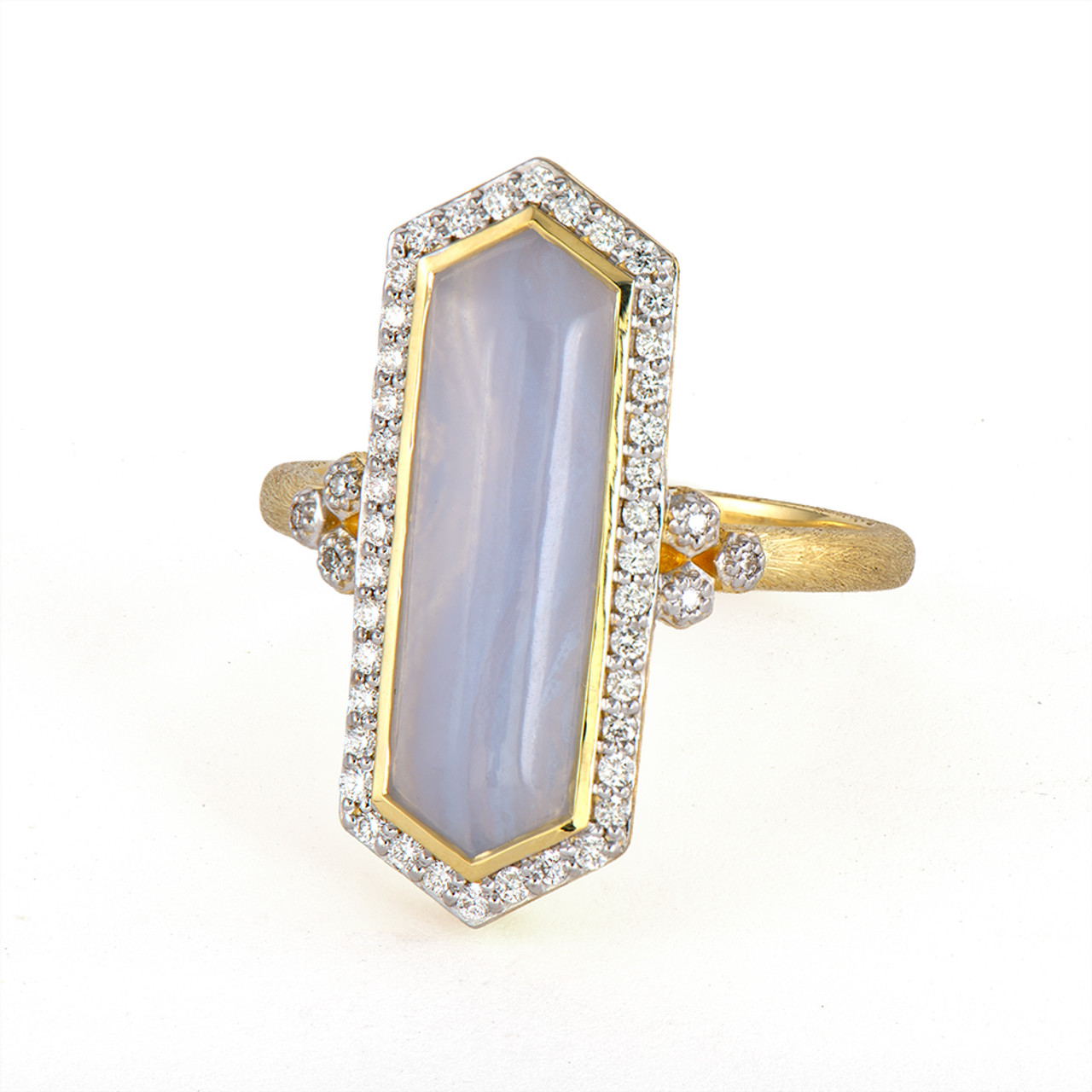 18kt Blue Lace Agate Halo Ring