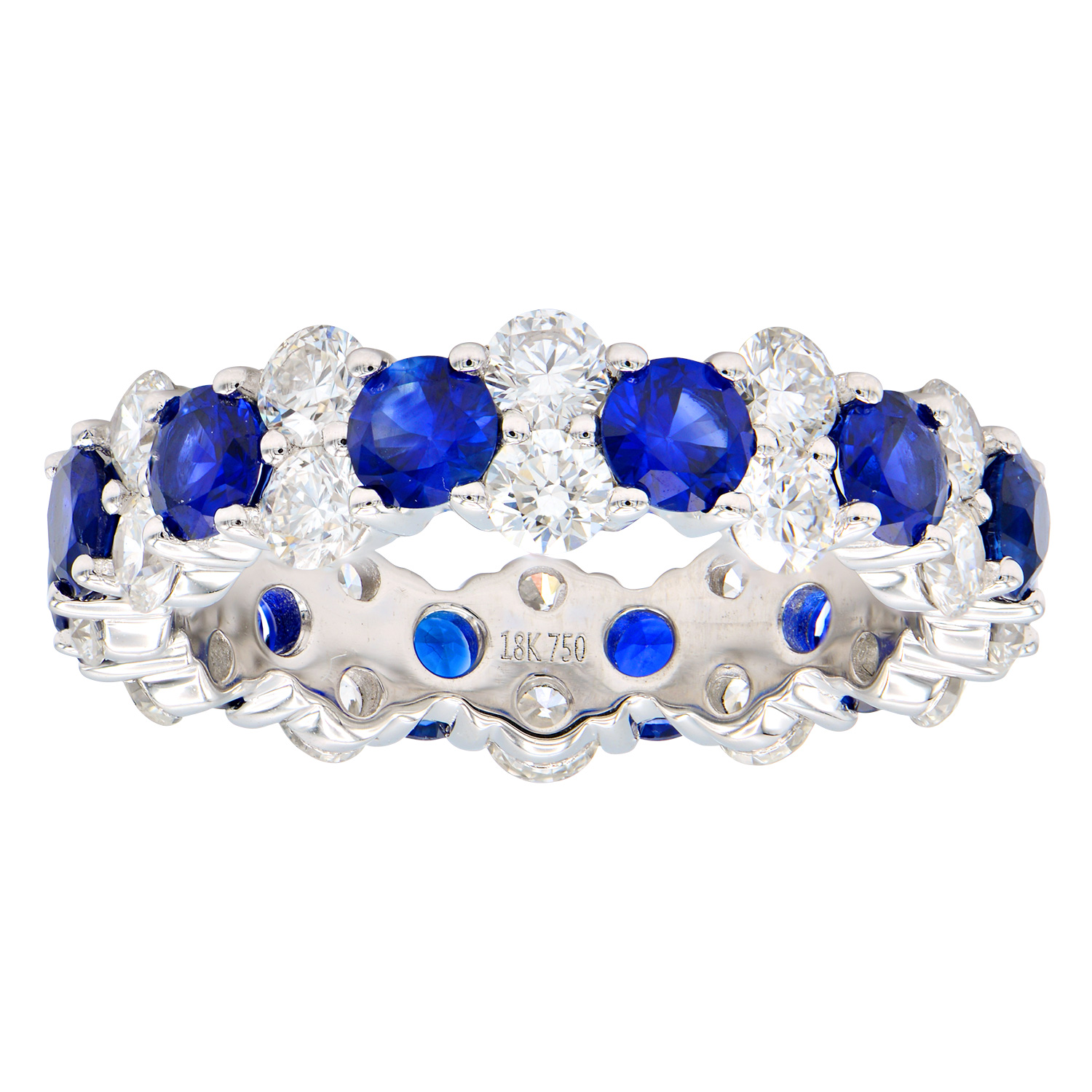 18kt Blue Sapphire And Double Row Diamond Eternity Band