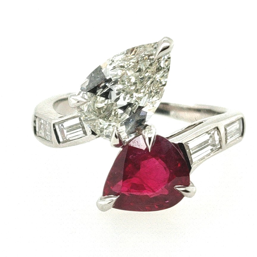 Ruby And Pear Diamond Bypass Ring