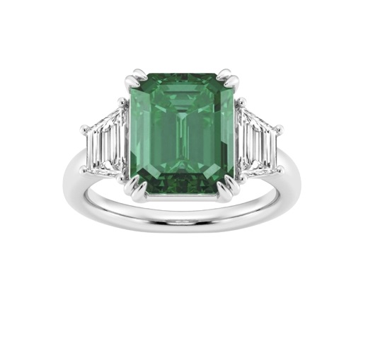 Korman Signature Platinum Emerald Cut Emerald And Diamond 3 Stone Ring