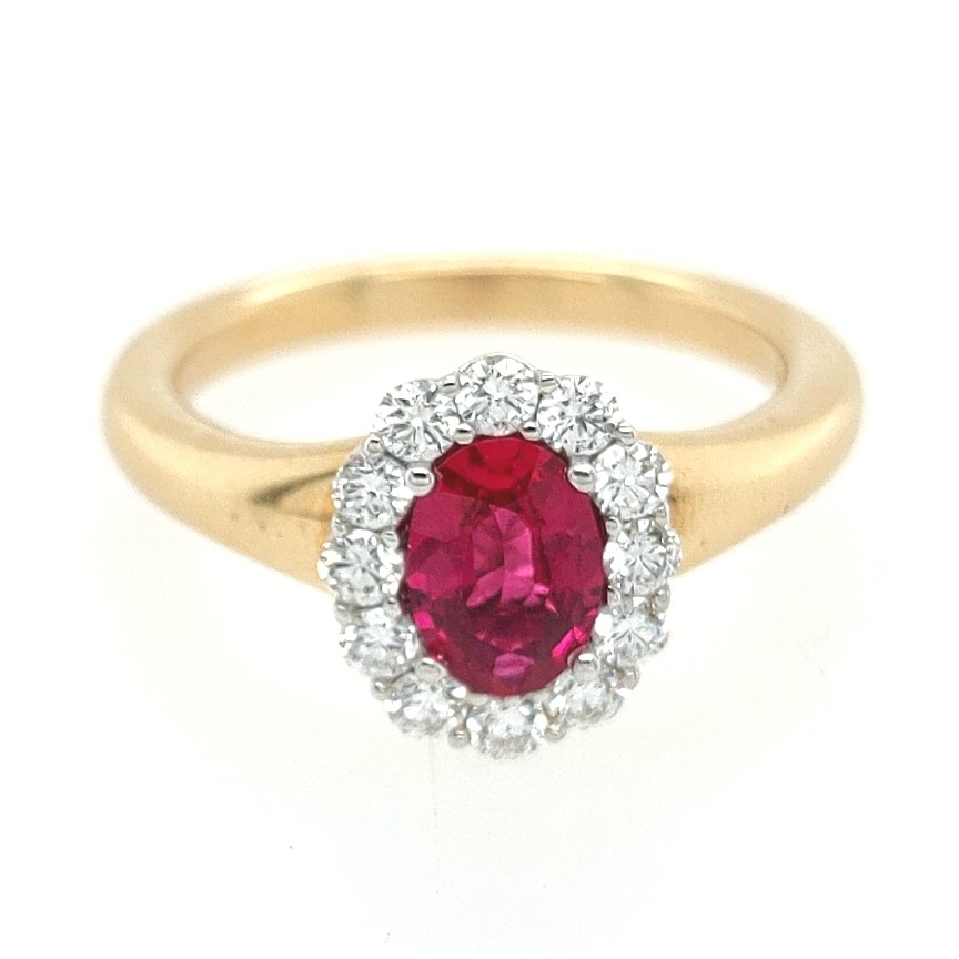 18kt Oval Ruby And Diamond Halo Ring