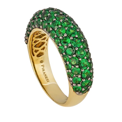 18kt Small Green Tsavorite Pave Dome Ring