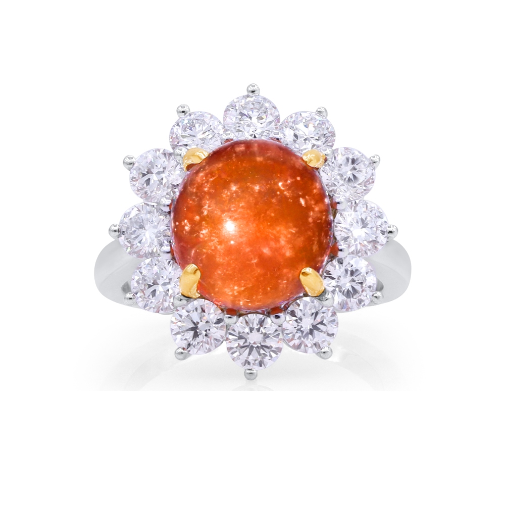 Oscar Heyman Platinum Mexican Fire Opal & Diamond Ring