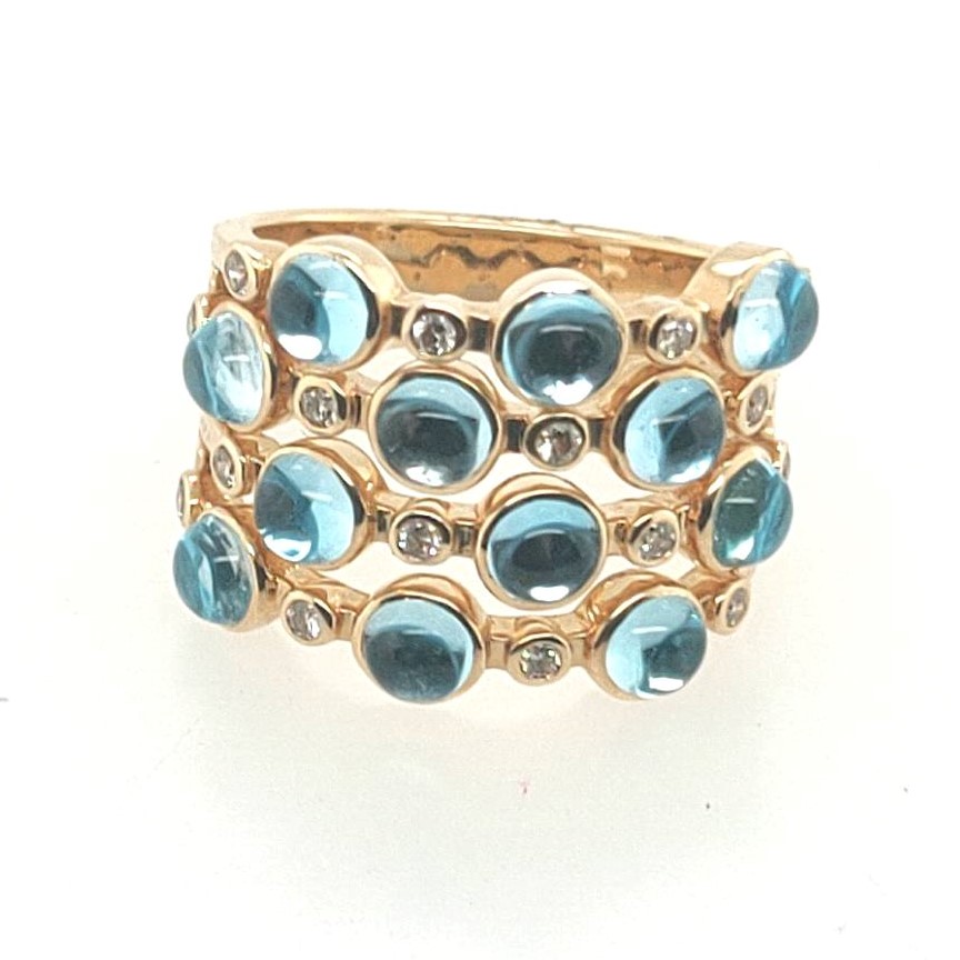 Syna 18k Yellow Gold 4.50ct Blue Topaz 0.25ctw Diamond Cosmic Ring Size 7