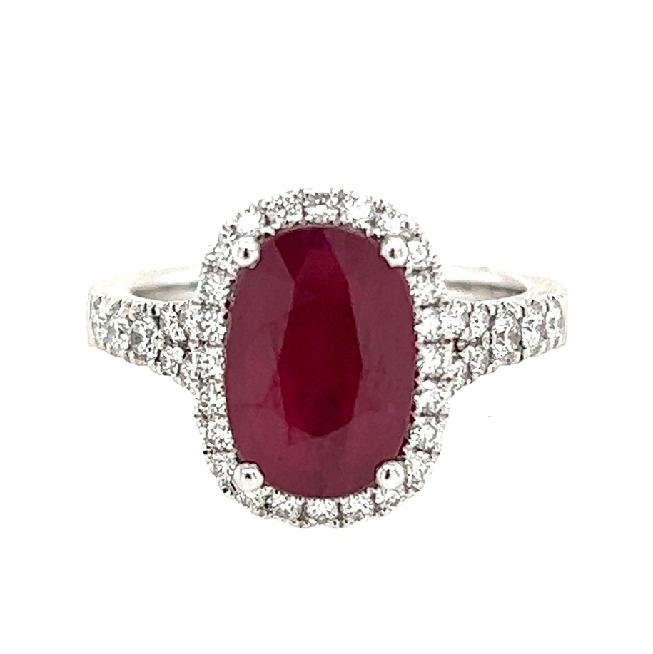 Platinum Ring W/ 3.00ct Burma Red Ruby Grl 2023a00173  Round Diamonds 0.48ctw G/vs+ Size 6.50