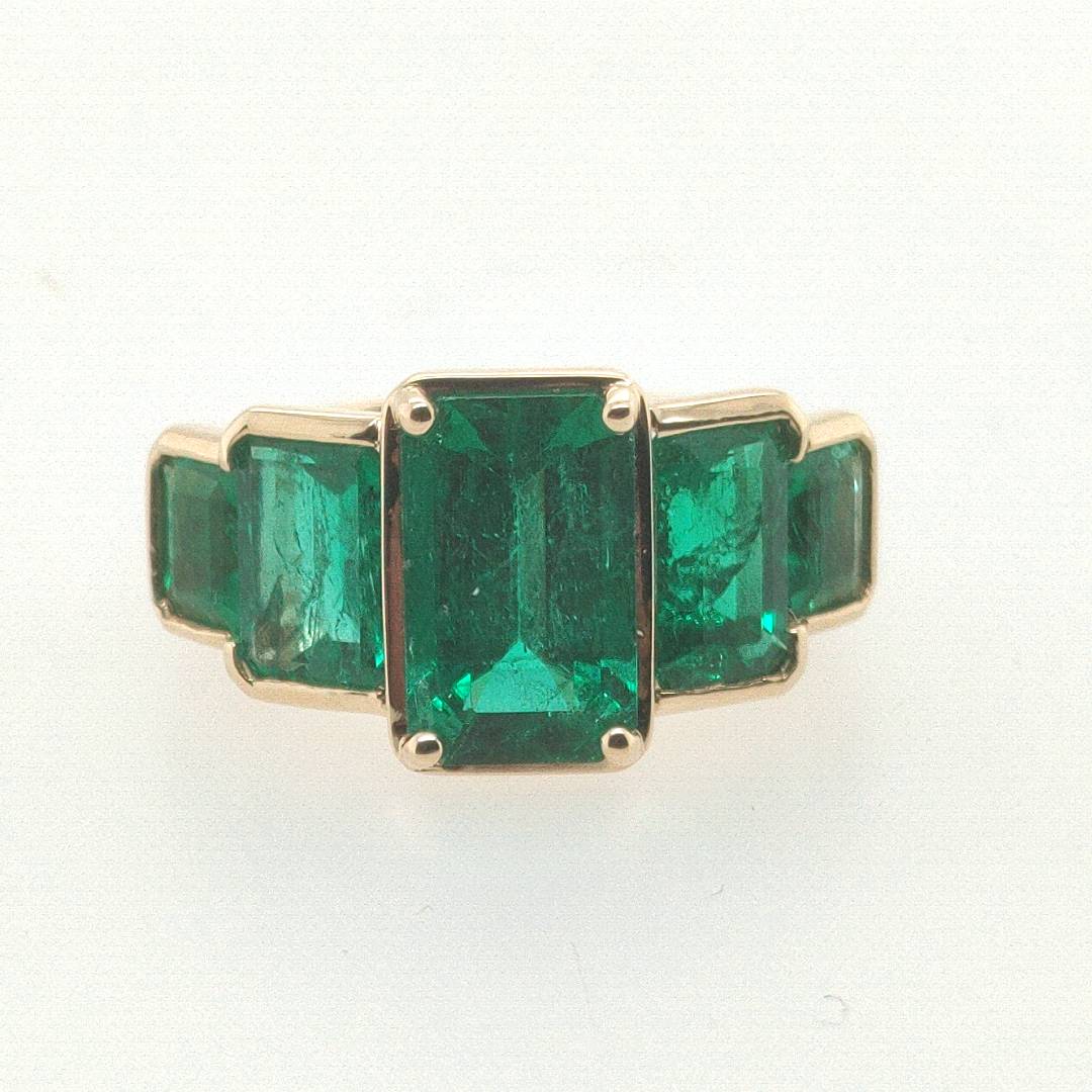 18k Yellow Gold 2.77ctw 5 Emerald Cut Emerald 5 Stone Ring Size 6.25