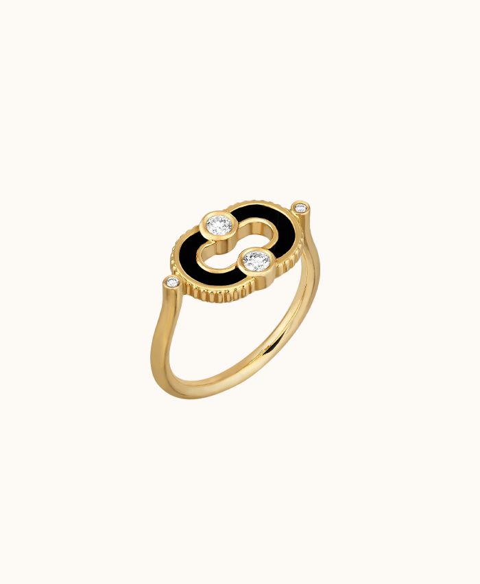 Viltier 18kt Yellow Gold Magnetic Ring With Black Onyx 4 Round Diamonds