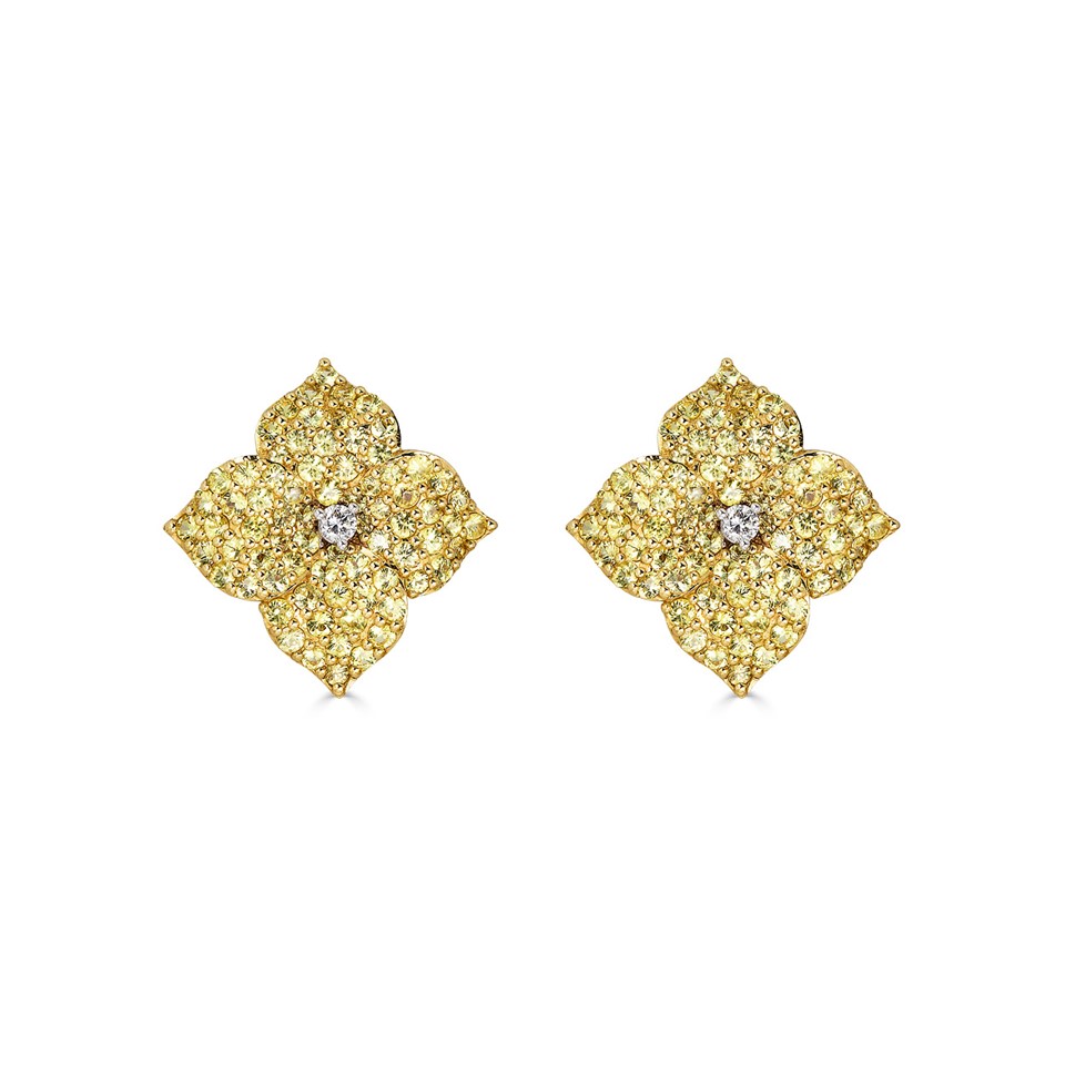 18kt Small Yellow Sapphire Flower Earrings