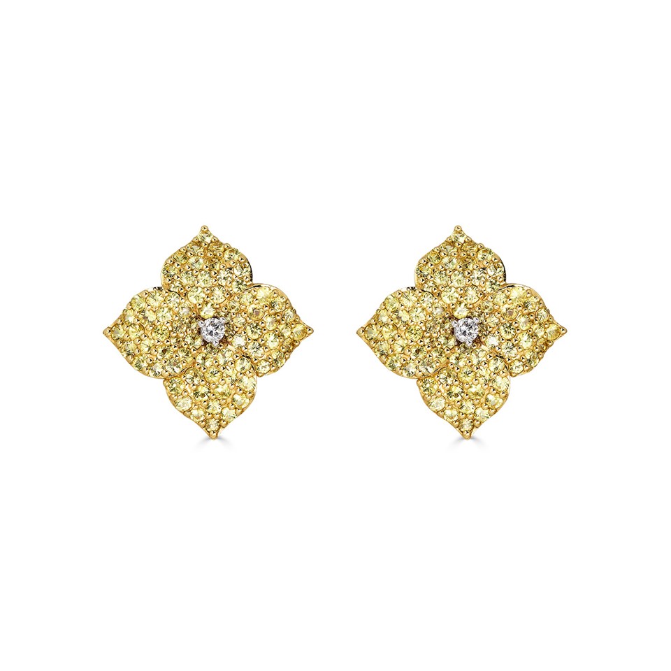 18kt Small Yellow Sapphire Flower Earrings