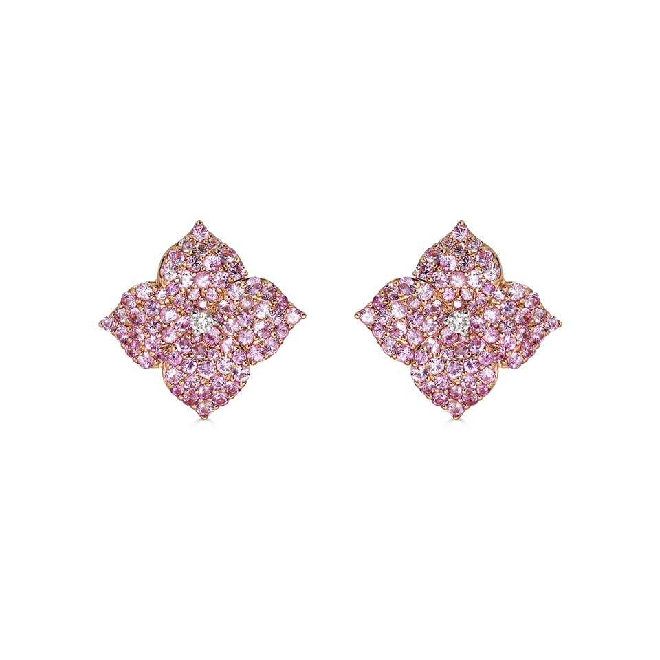 Piranesi 18kt Rose Gold  Small Pink Sapphire Flower Earrings