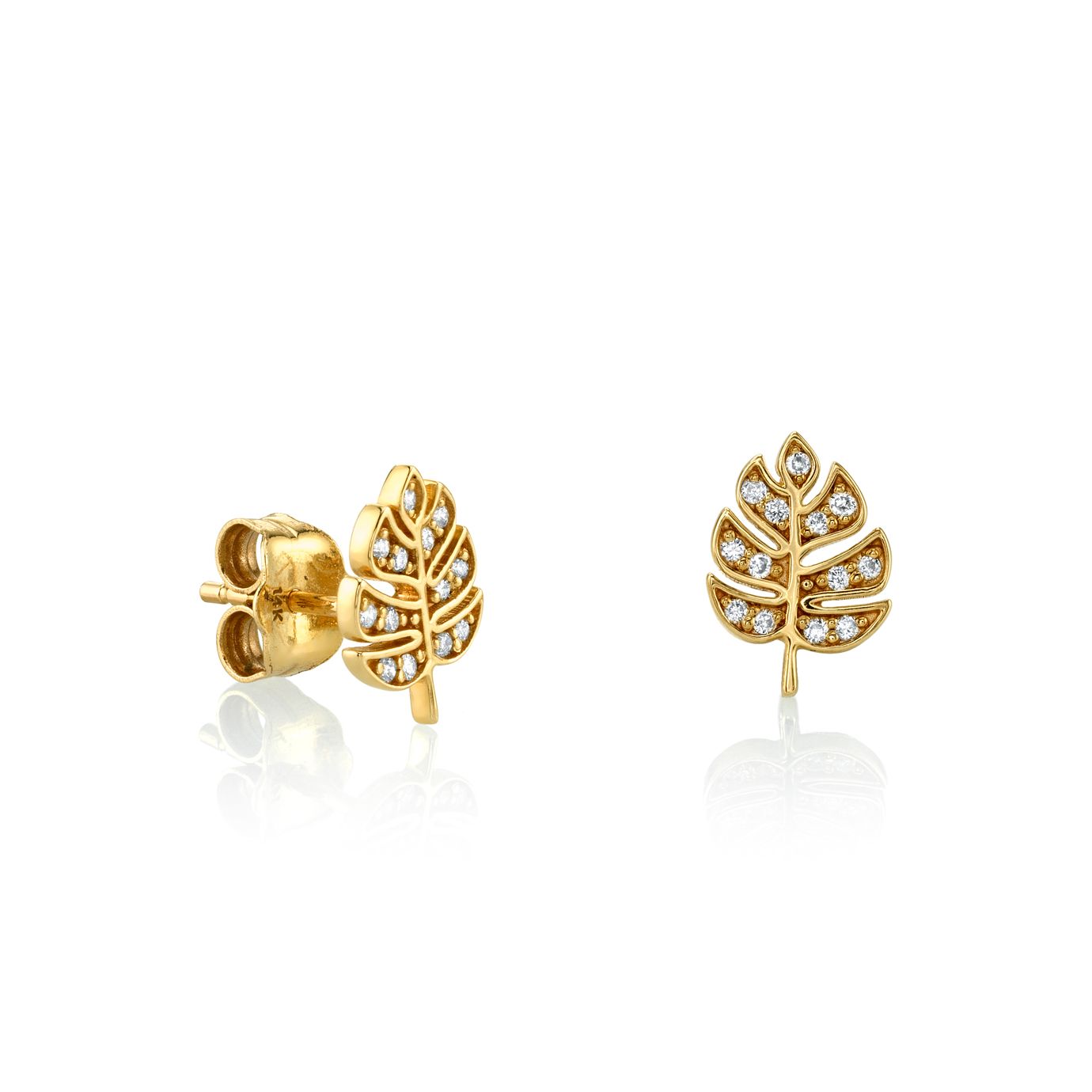 14kt Medium Monstera Leaf Stud Earrings