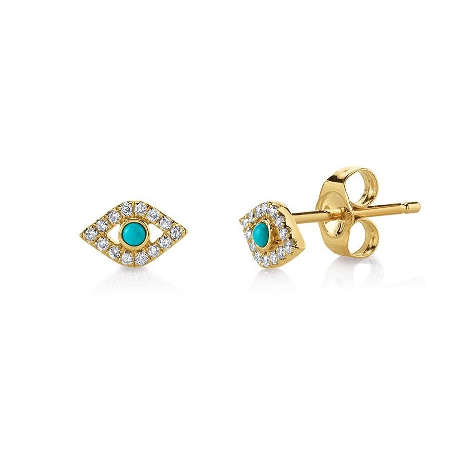 14kt Small Bezel Evil Eye Stud Earrings