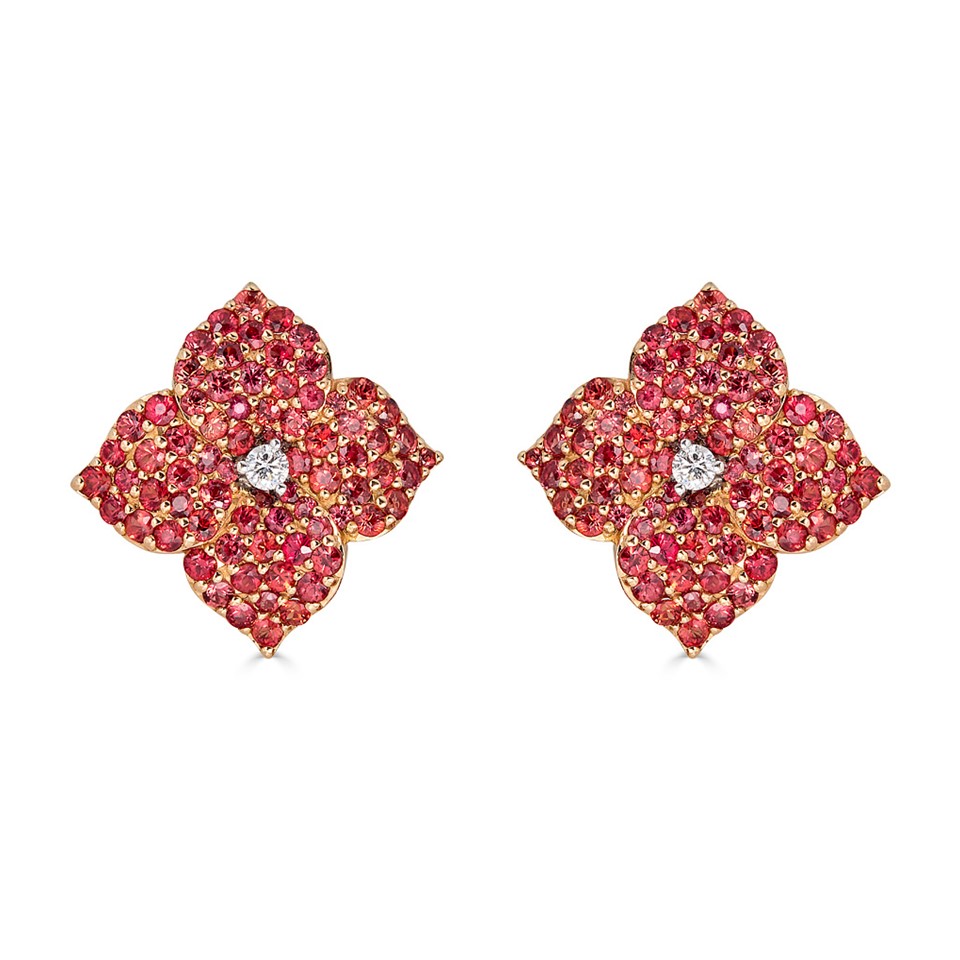 18kt Large Orange Sapphire Flower Earrings