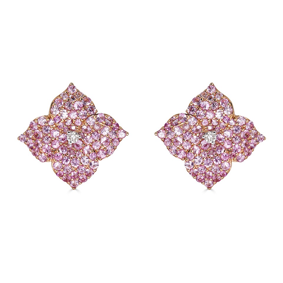 18kt Large Pink Sapphire Flower Earrings