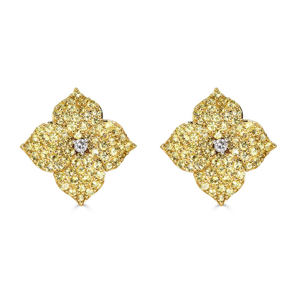 18kt Large Yellow Sapphire Flower Earrings