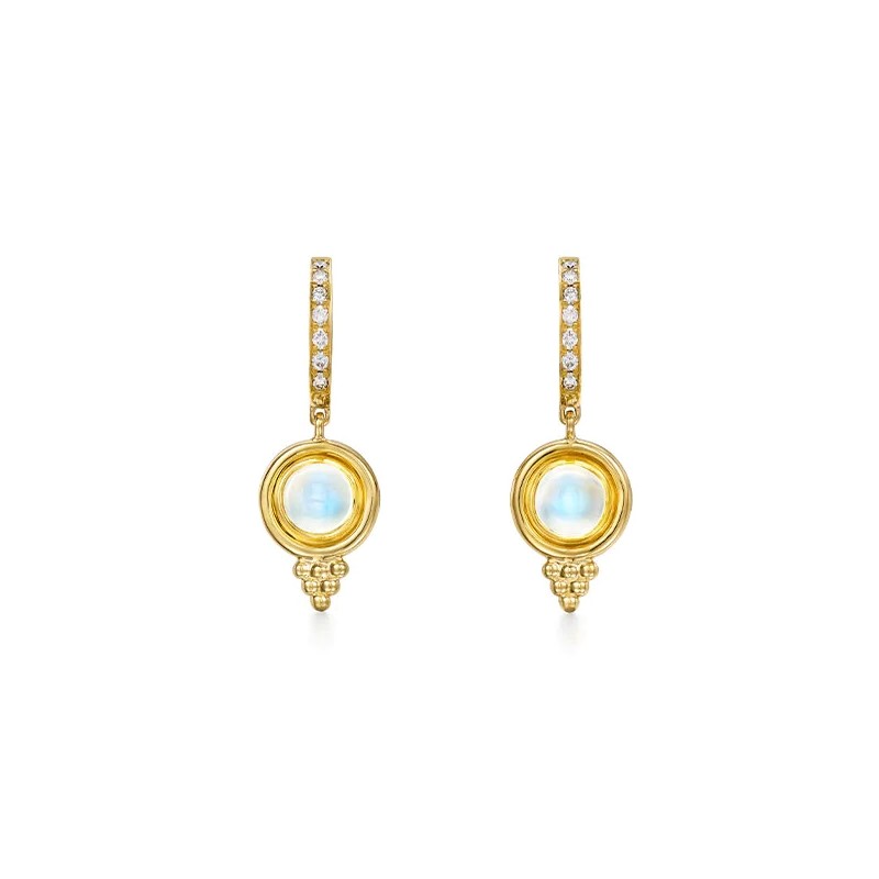 Gold Tone Temple Earrings with Pearls