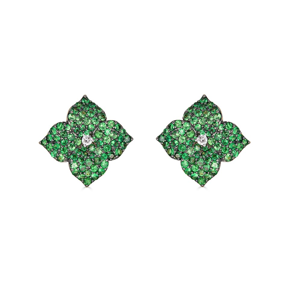 18kt Small Tsavorite Flower Earrings