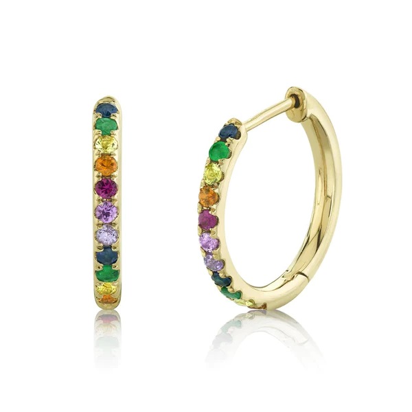 14kt Multi-color Stone Hoop Earrings