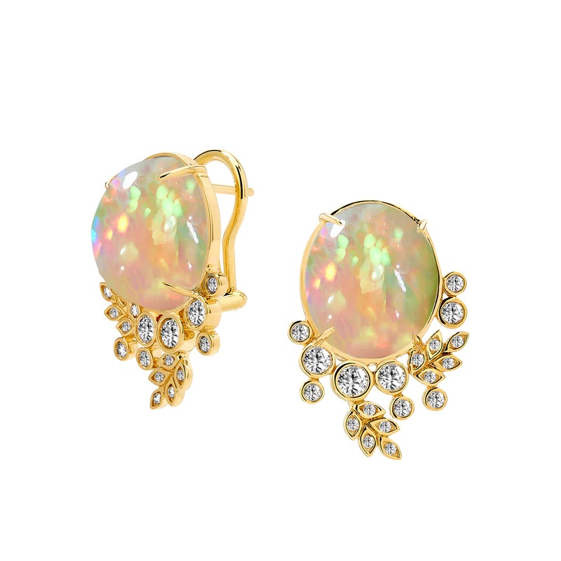 18kt Jardin Ethiopian Opal And Diamond Vine Earrings