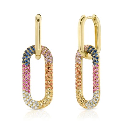 14kt Multi Color Paperclip Link Earrings