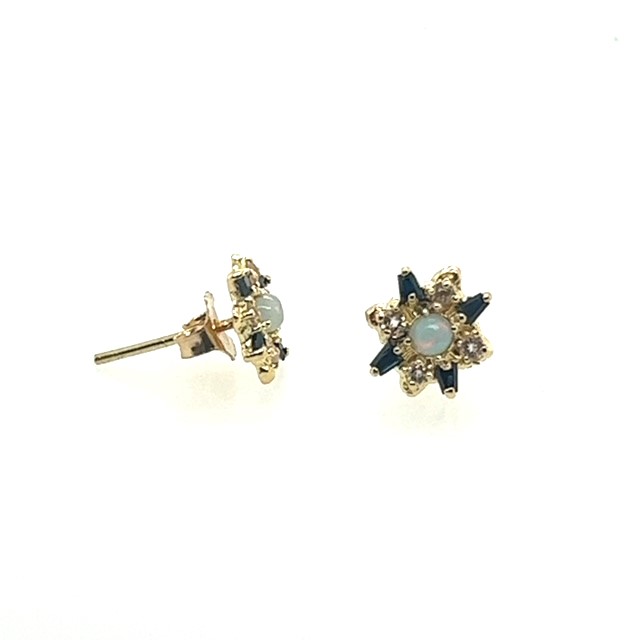 18kt Opal, Sapphire, And Morganite Stud Earrings