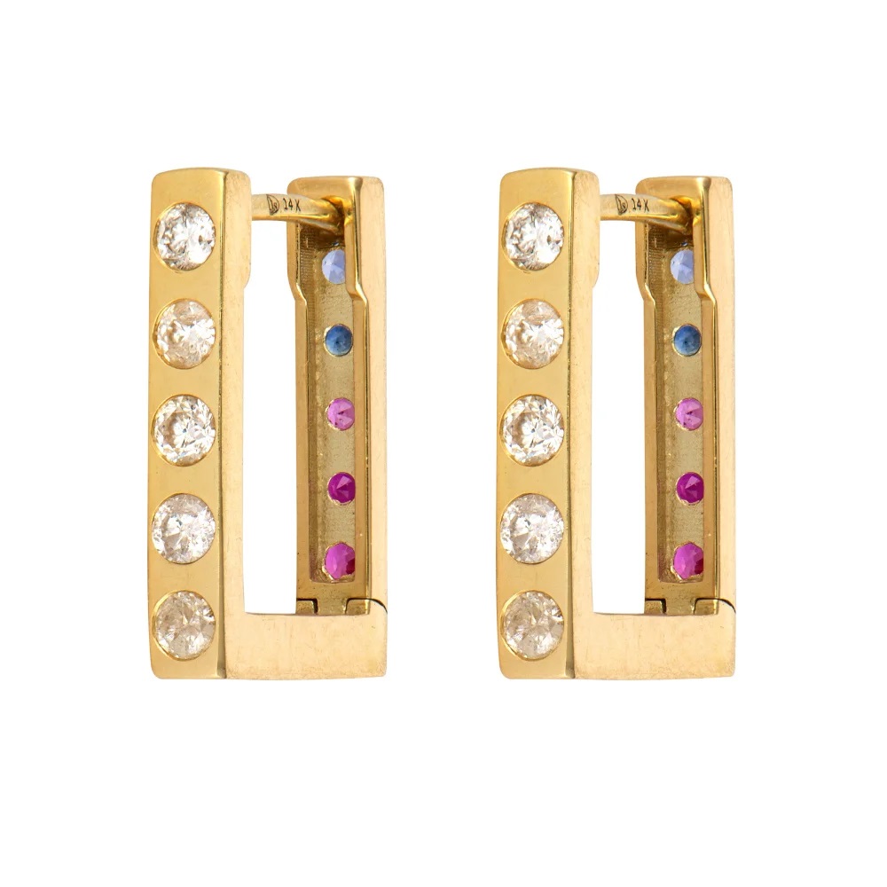 14kt Double Sided Small Rectangular Hoop Earrings