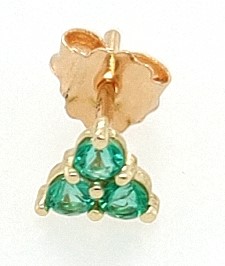 Jude Frances 18kt Yellow Gold Petite 3 Stone Stud Single Earring With 2mm Round Faceted Emeralds