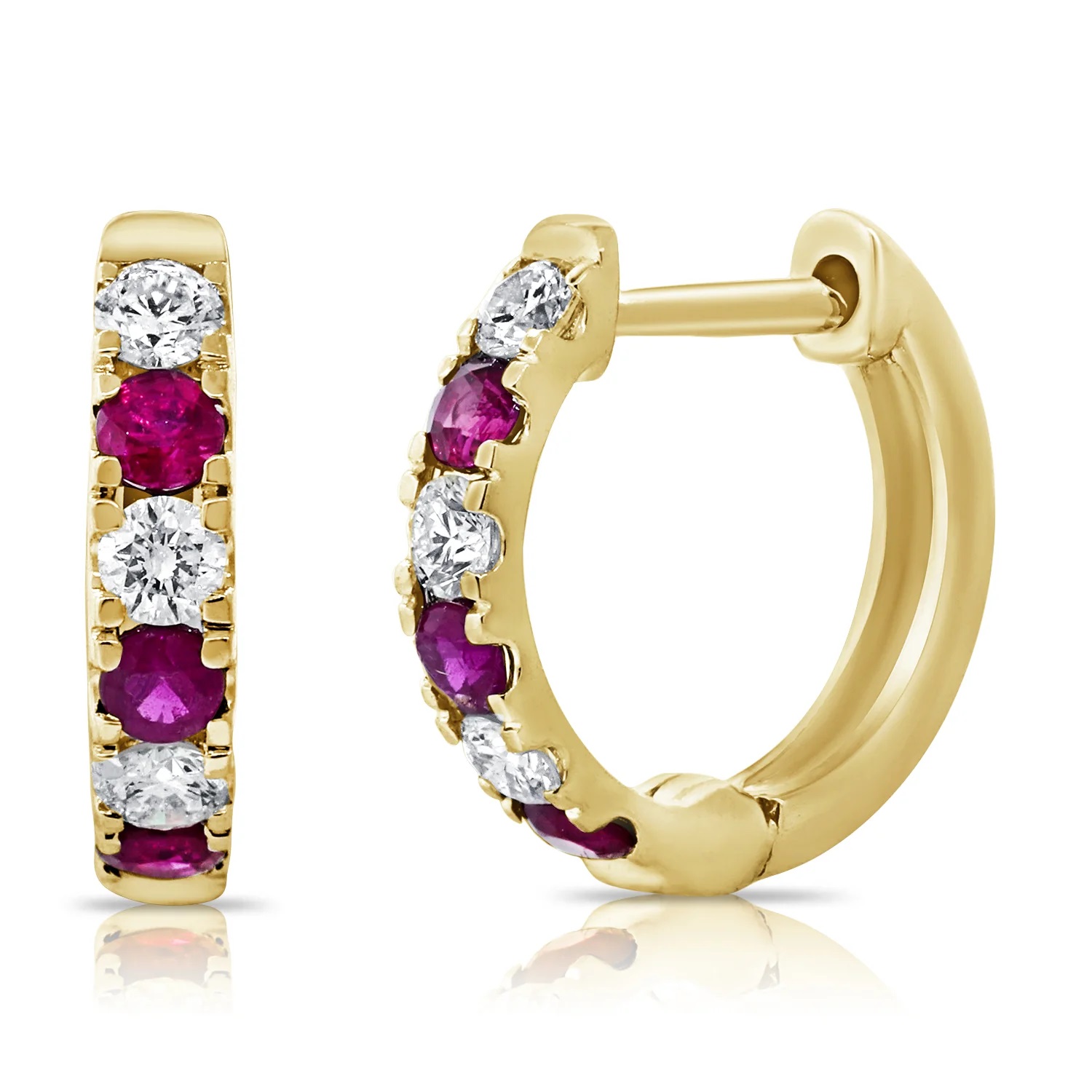 18kt Ruby And Diamond Huggie Hoops