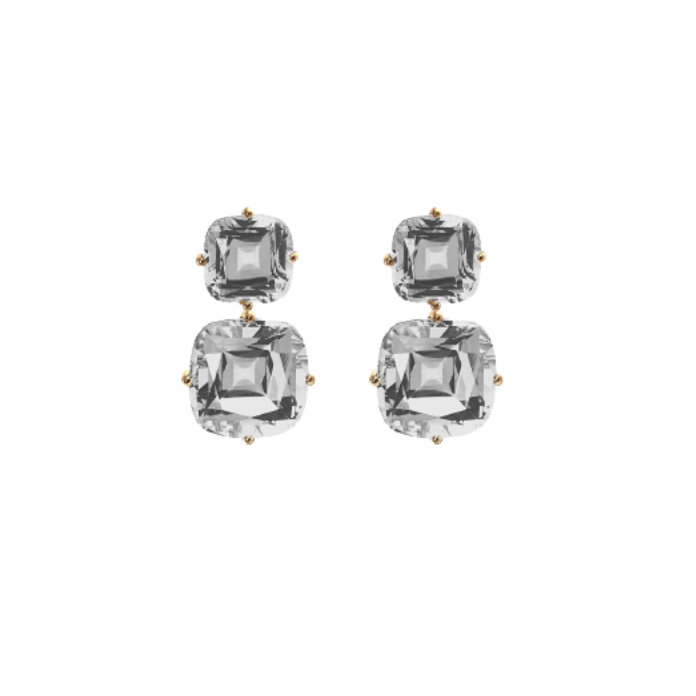 18kt 2 Tier Rock Crystal Earrings
