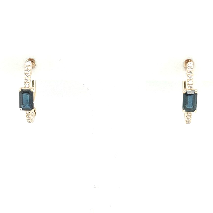 14k Yellow Gold 0.11ctw Diamond / 0.76ctw Blue Sapphire Hoop Earrings