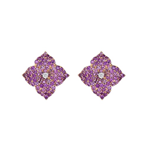 Piranesi Mosaique 18kt Rose Gold Small Amethyst & Diamond Flower Stud Earrings