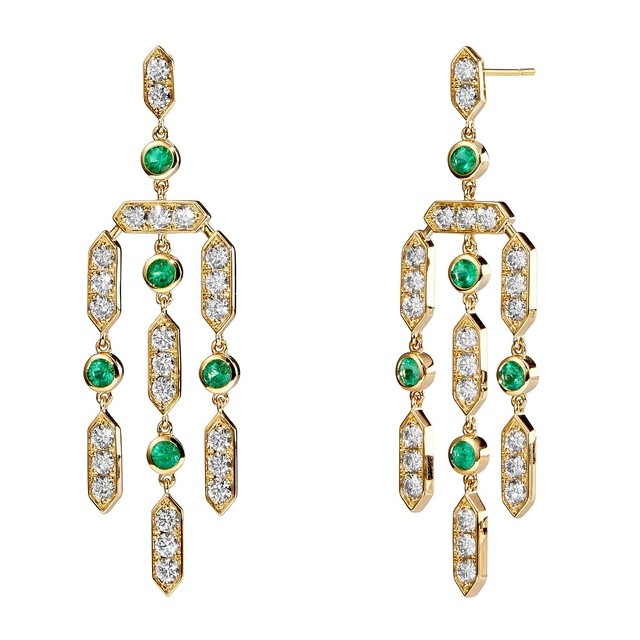 Syna 18kt Yellow Gold Mogul Emerald & Diamond Chandelier Earrings