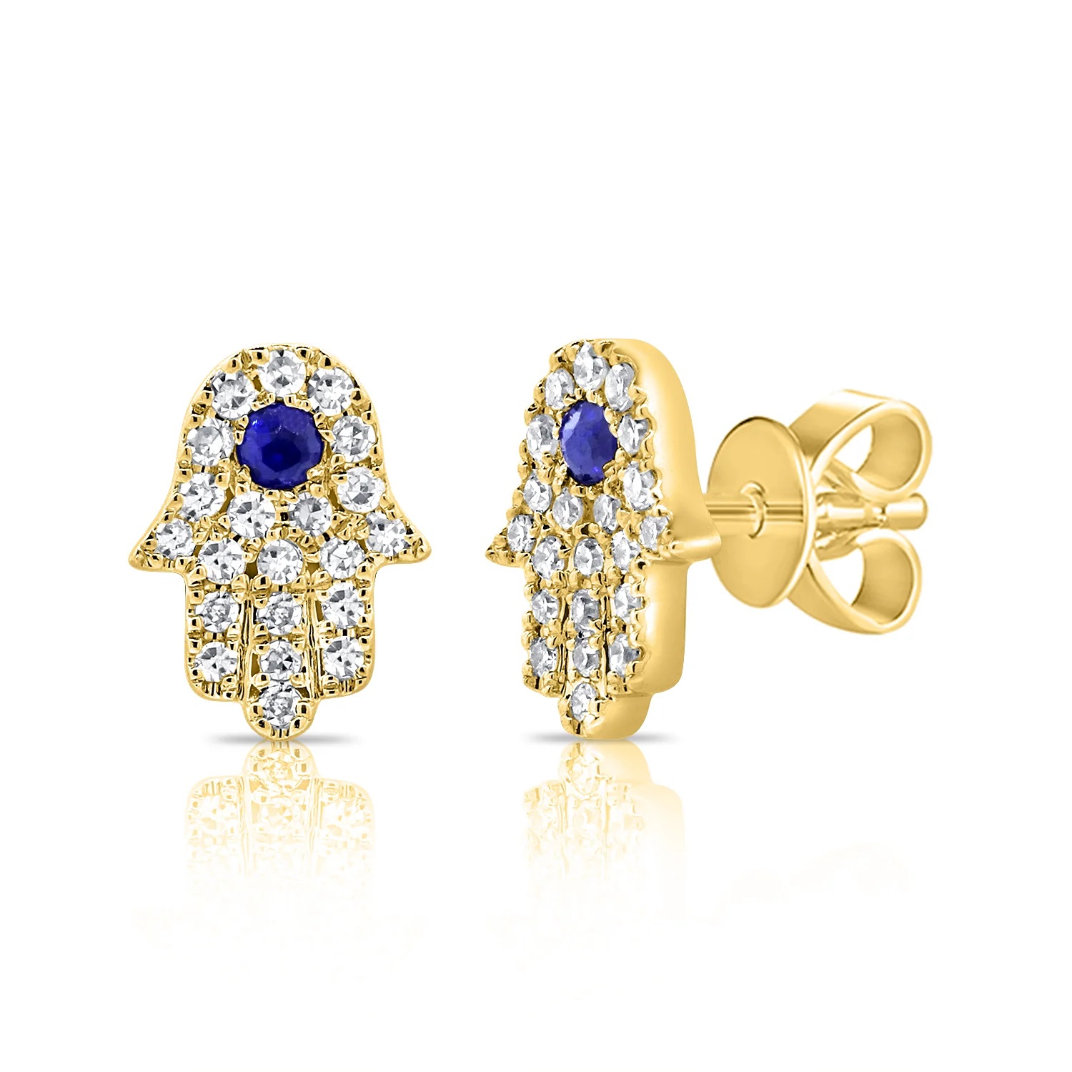 14k Gold & Diamond Hamsa Hand Earrings