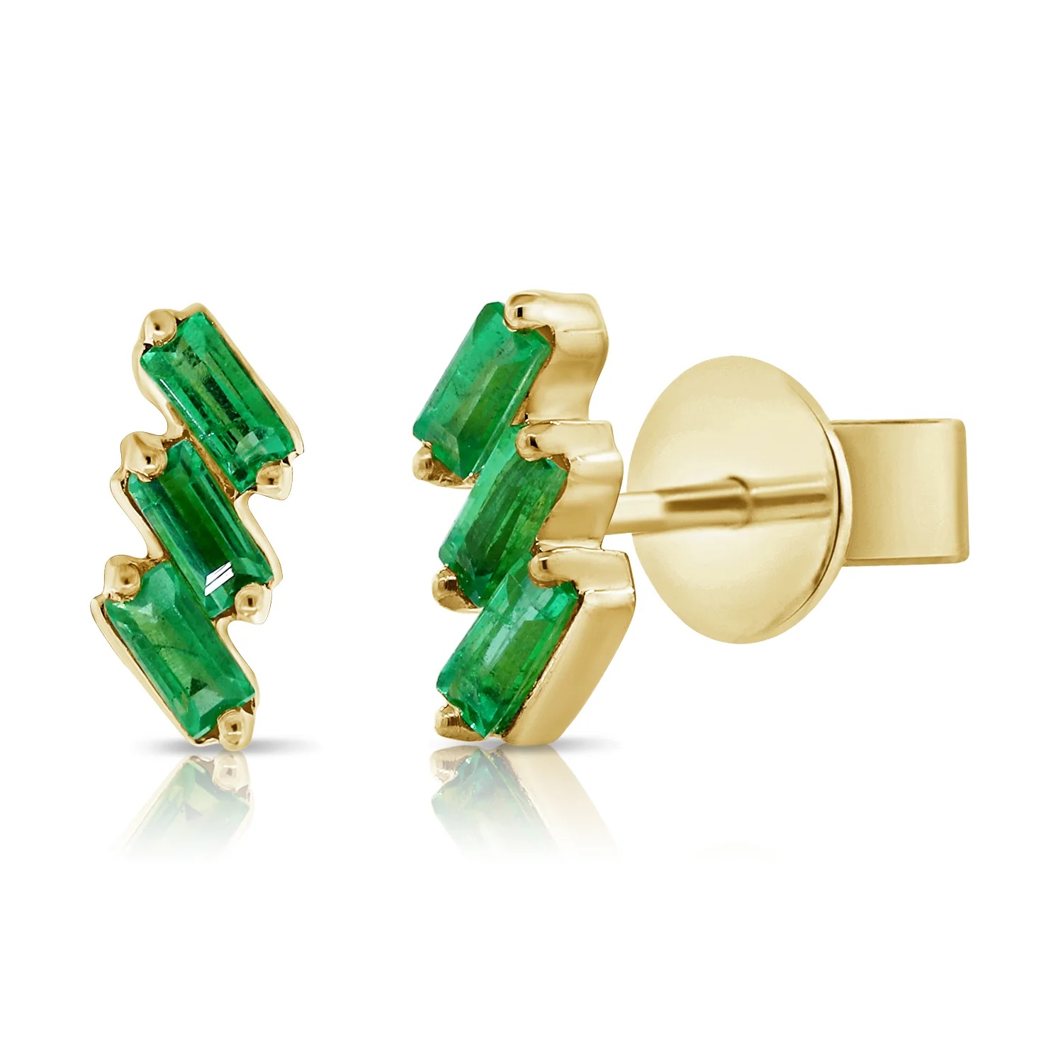 14k Gold & Baguette Gemstone Stud Earrings