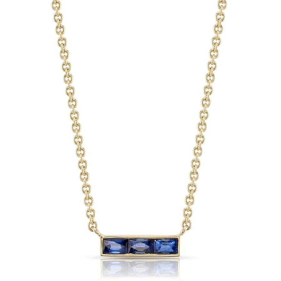 Single Stone 18kt Yellow Gold and Blue Sapphire Monet Bar Pendant Necklace N19 7S
