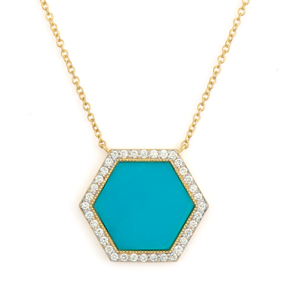 18kt Hexagon Turquoise Pendant Necklace