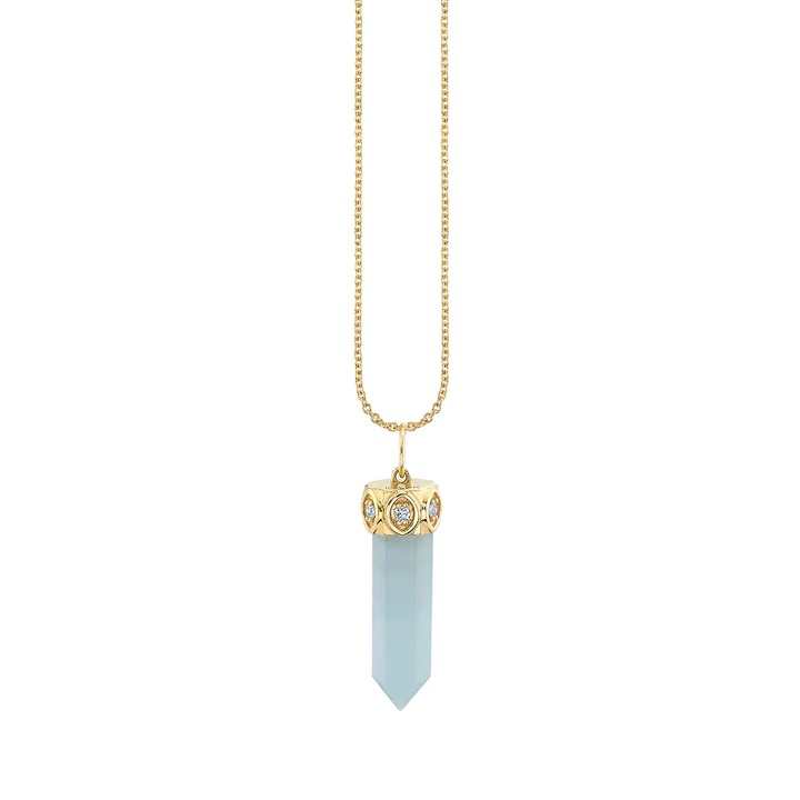 14kt Aqua Crystal Stone Point Charm Necklace