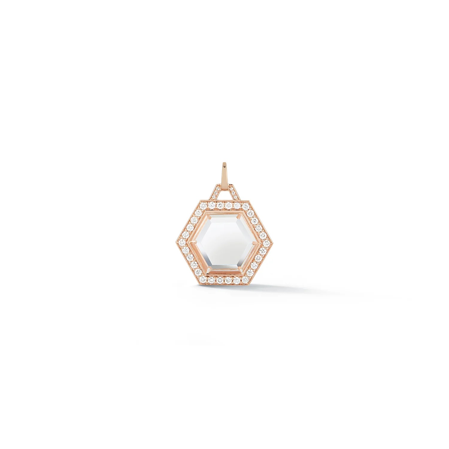 Walter's Faith 18kt Rose Gold, Pave Diamond and Rock Crystal Hexagon Charm