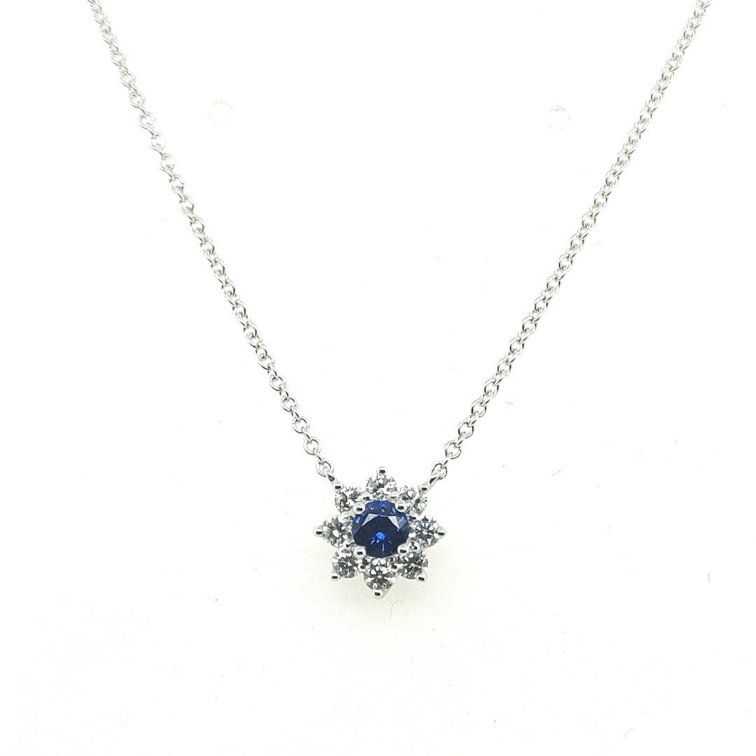 14kt Blue Sapphire Starburst Pendant Necklace