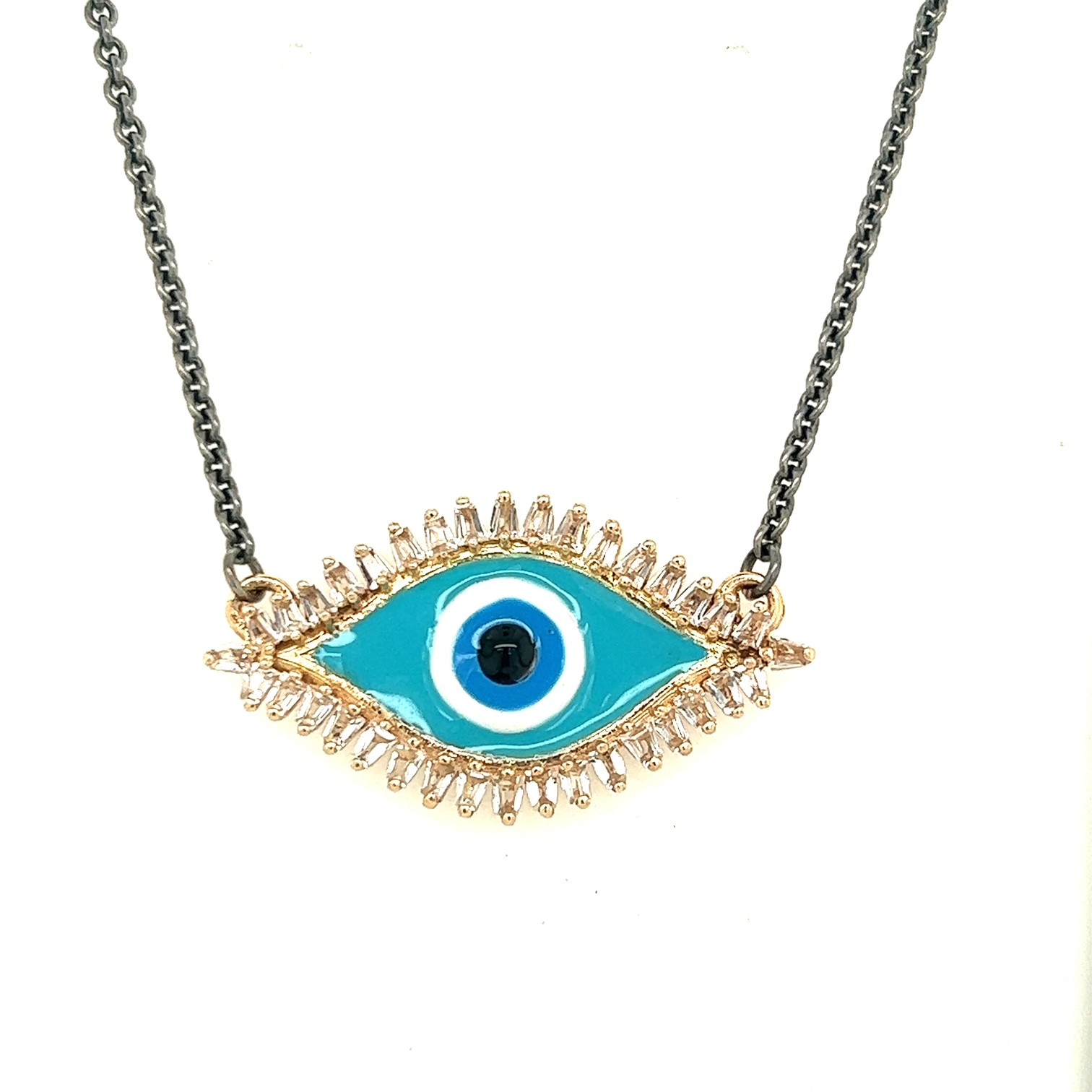 14kt Enamel Evil Eye Pendant Necklace
