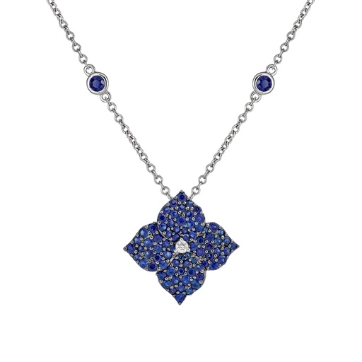 18kt Blue Sapphire Small Mosaique Flower Pendant Necklace