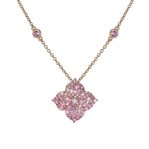 18kt Pink Sapphire Small Mosaique Flower Pendant Necklace