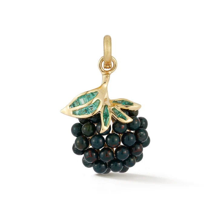 Storrow 14k Yellow Gold Emerald & Bloodstone Wild Blackberry Charm