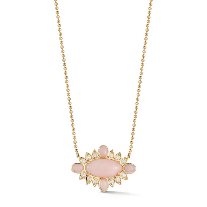 Storrow 14k/18k Gold Pink Opal & Diamond Nora Necklace 18"